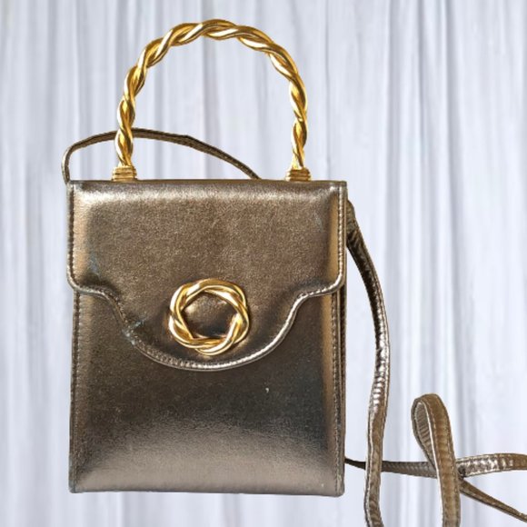 Vintage Vegan Framed Handbag Faux Leather Metal Handle AS IS - Picture 5 of 12